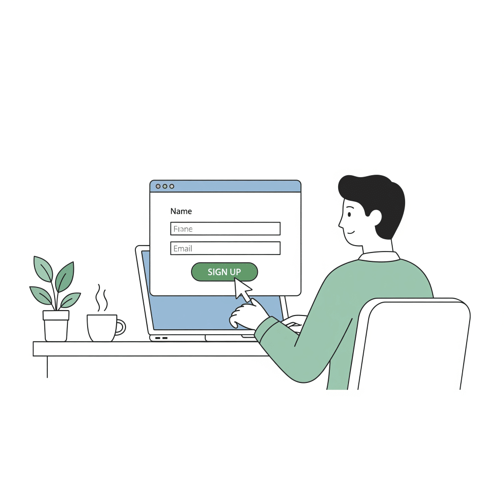 An illustration of a user completing a signup form online.