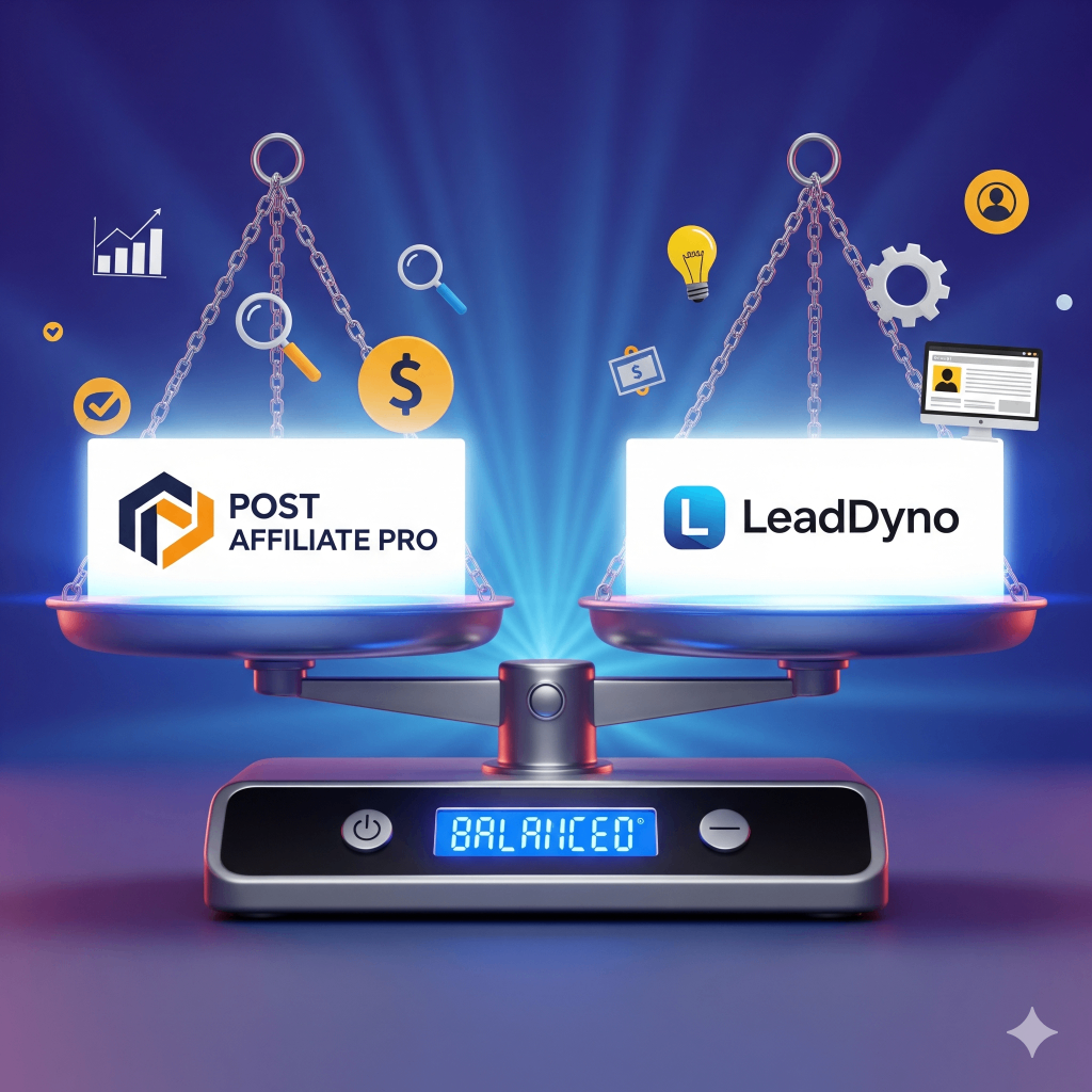 An illustration comparing the features of Post Affiliate Pro and LeadDyno.