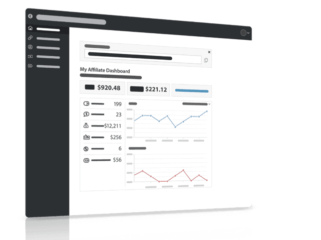 A screenshot of the Easy Affiliate dashboard showing real-time reports for affiliate clicks, commissions, and checkouts.